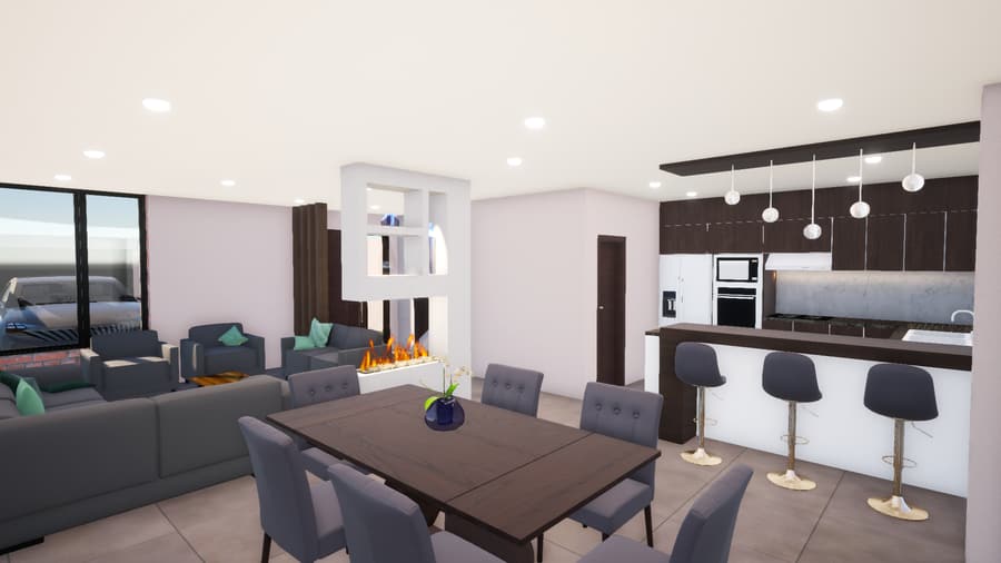 Sala, comedor y cocina